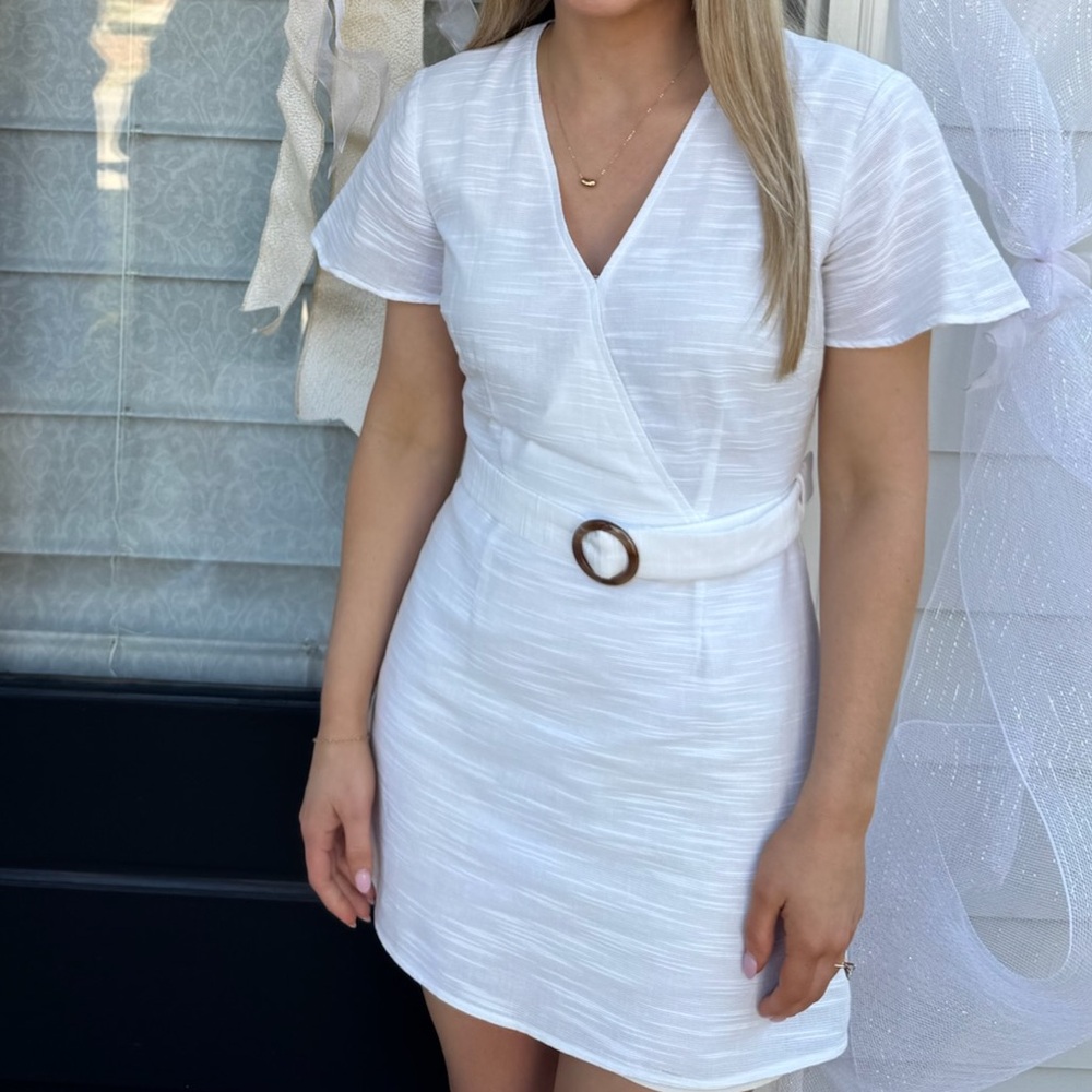 The Fifth Label White V-Neck Belted Mini Dress